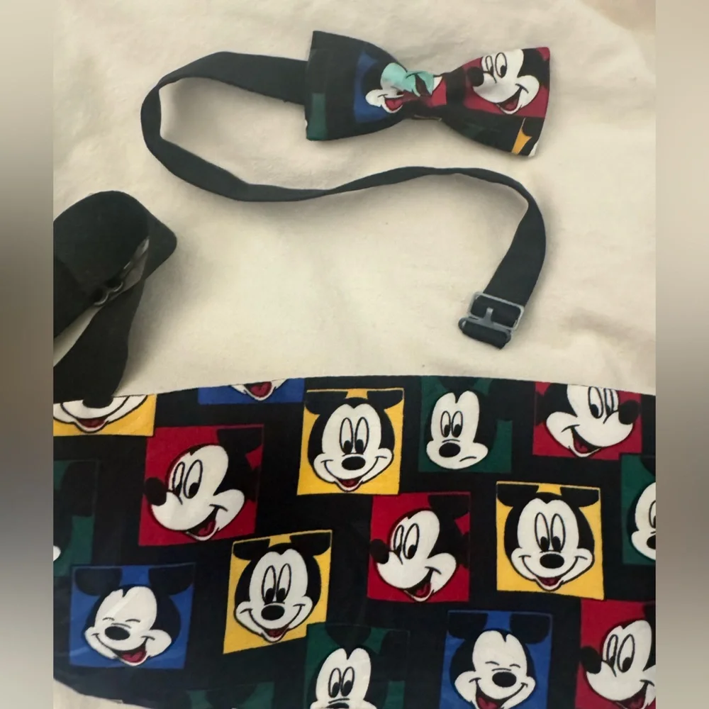 Disney Black and White Mickey Mouse tux bow and belt